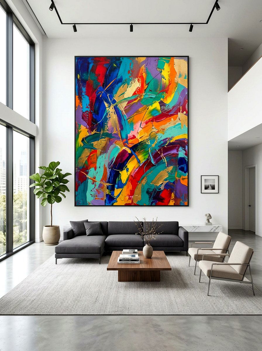 Oversized Wall Art - 30 tall ceiling living room ideas