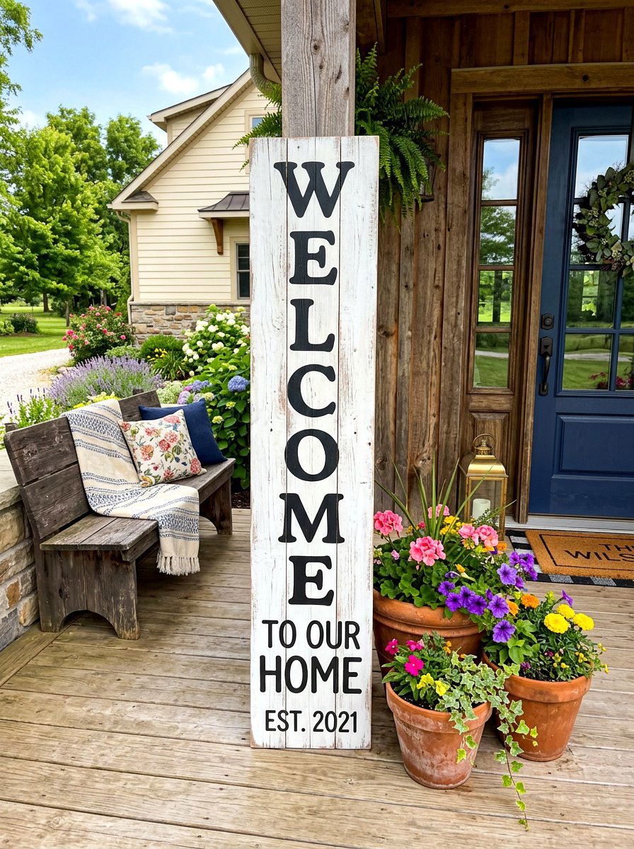 Oversized Welcome Sign - 30 farmhouse porch decor ideas