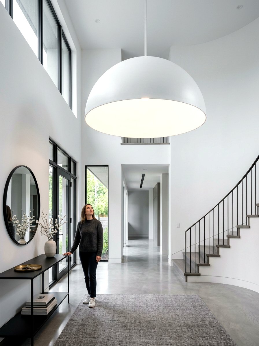 Oversized White Shaded Pendant - 30 foyer chandelier ideas
