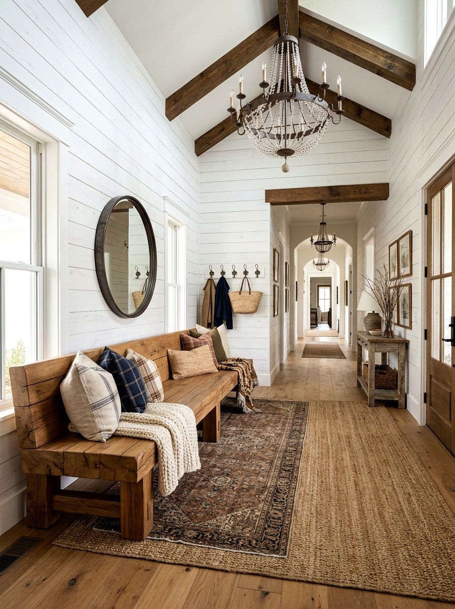 Oversized Wooden Bench For Large Entryway - 30 farmhouse entryway bench ideas