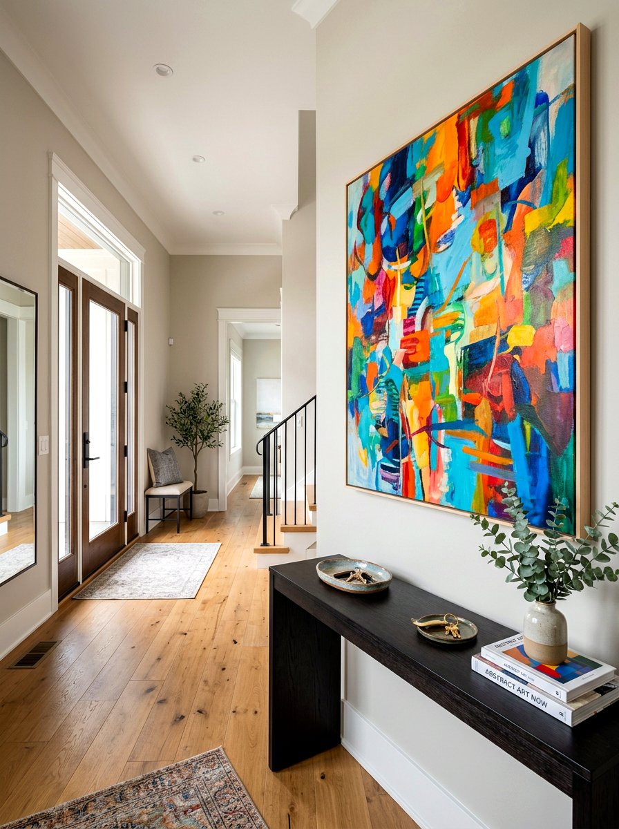 Oversized art piece entryway - 30 foyer console styling ideas