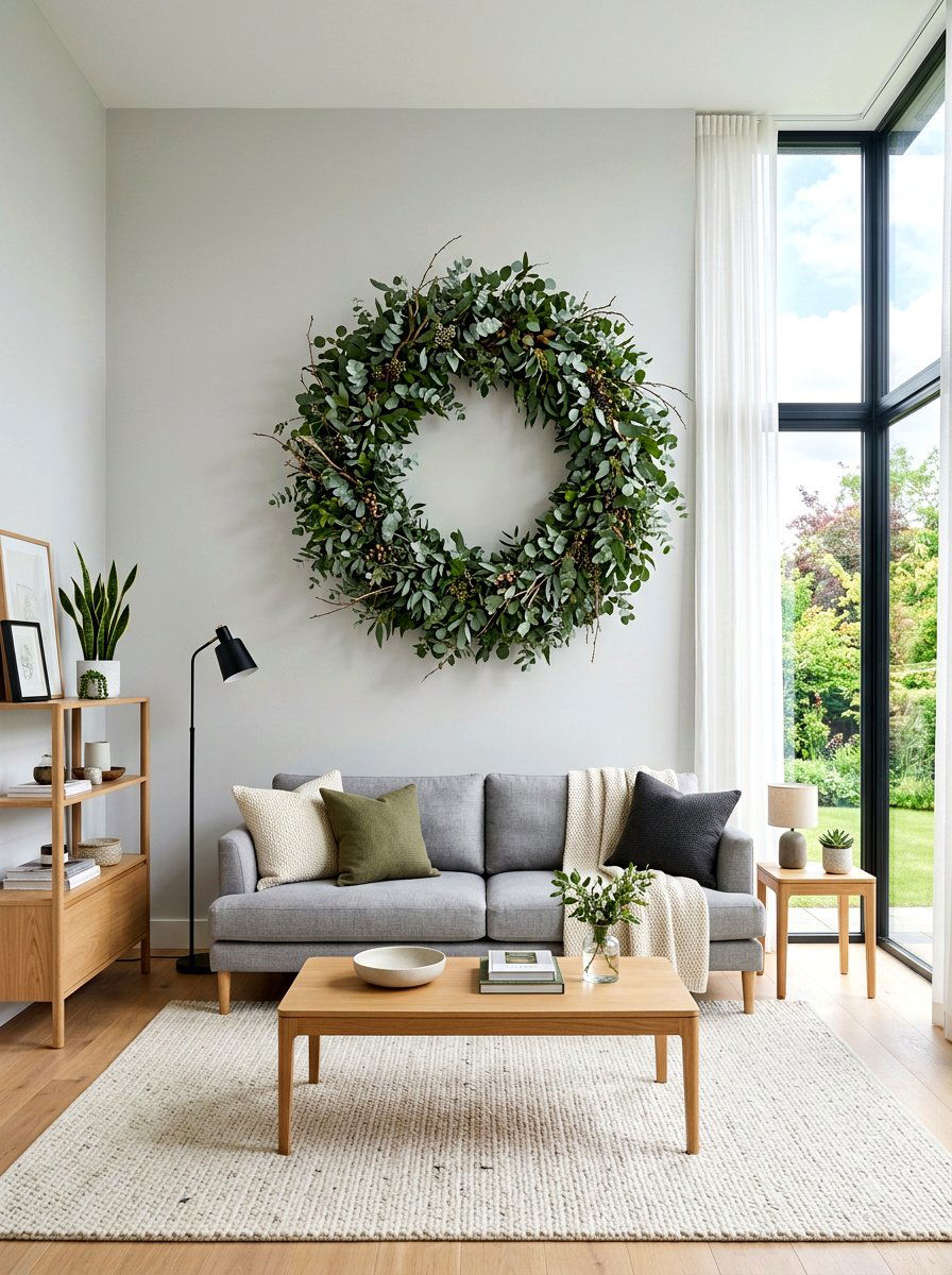 Oversized eucalyptus wreath - 30 wreath wall display ideas