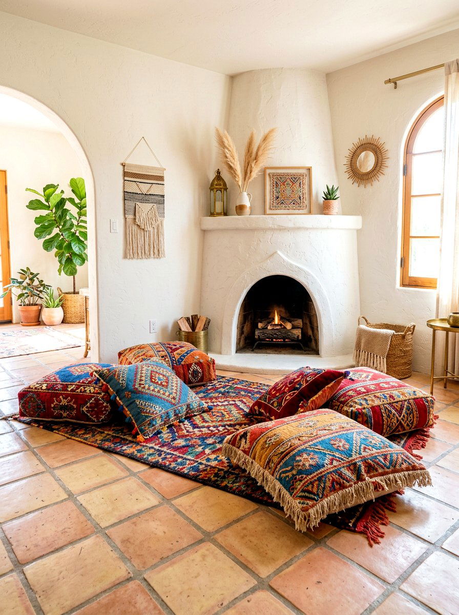 Oversized floor pillows - 30 hearth seating ideas