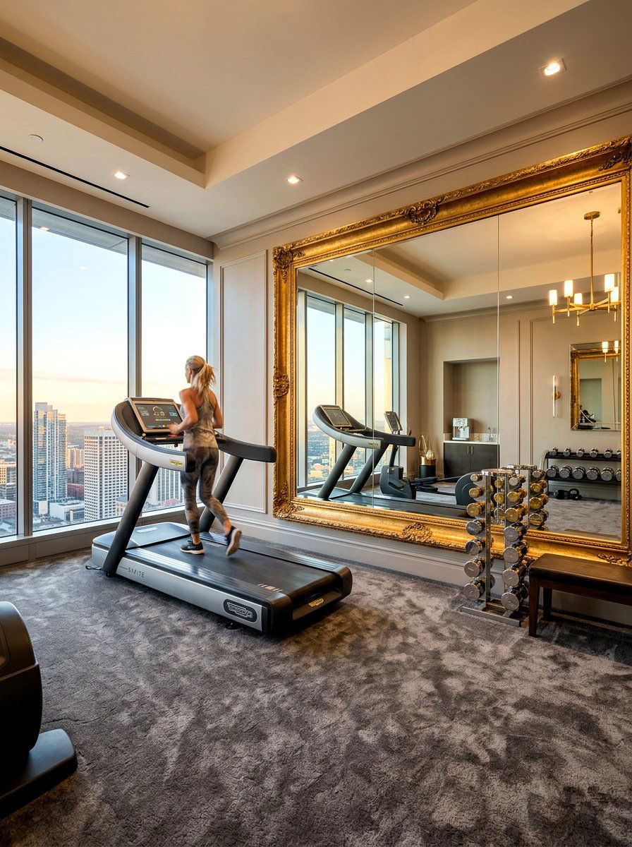 Oversized gold frame mirror - 30 workout room mirror ideas