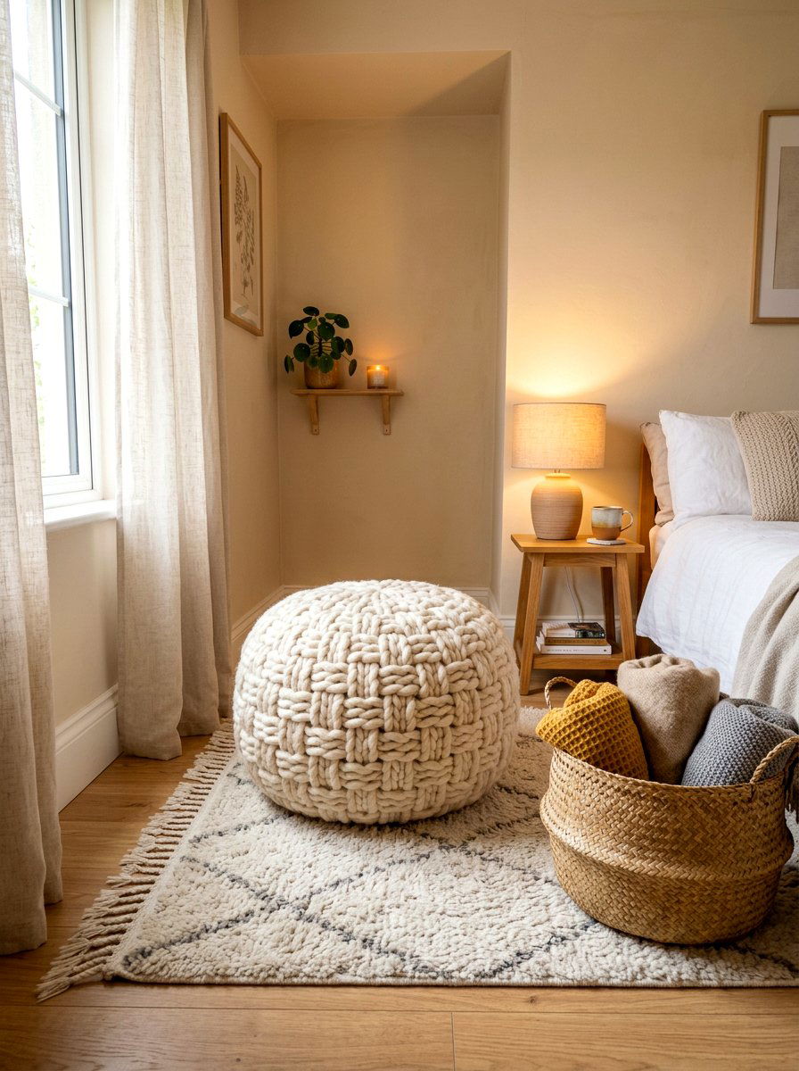 Oversized knit pouf - 30 bedroom alcove seating ideas