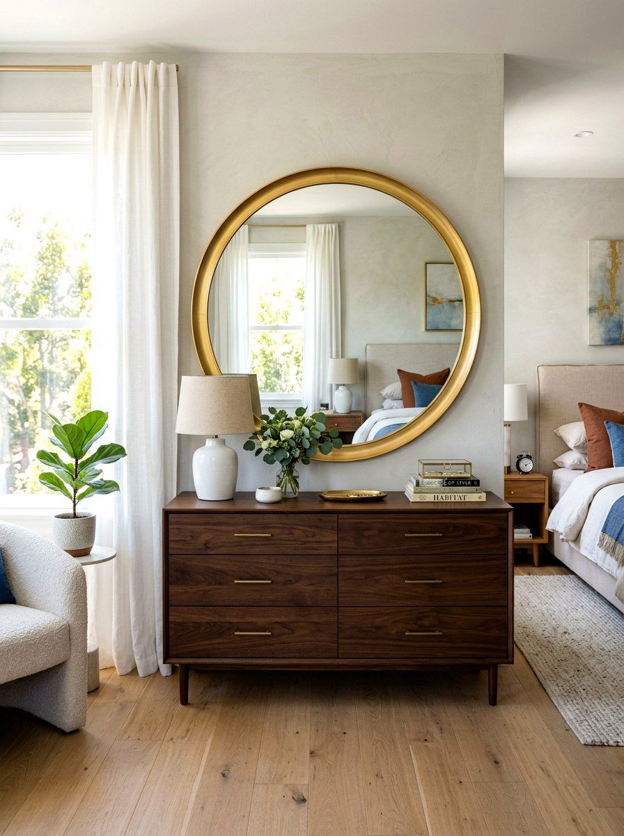 Oversized mirror above dresser - 30 bedroom dresser styling ideas
