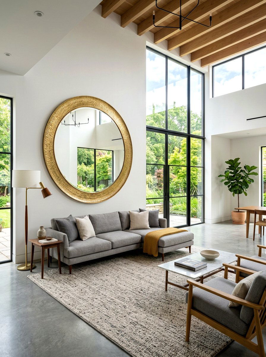 Oversized round brass mirror - 30 antique brass mirror decor ideas