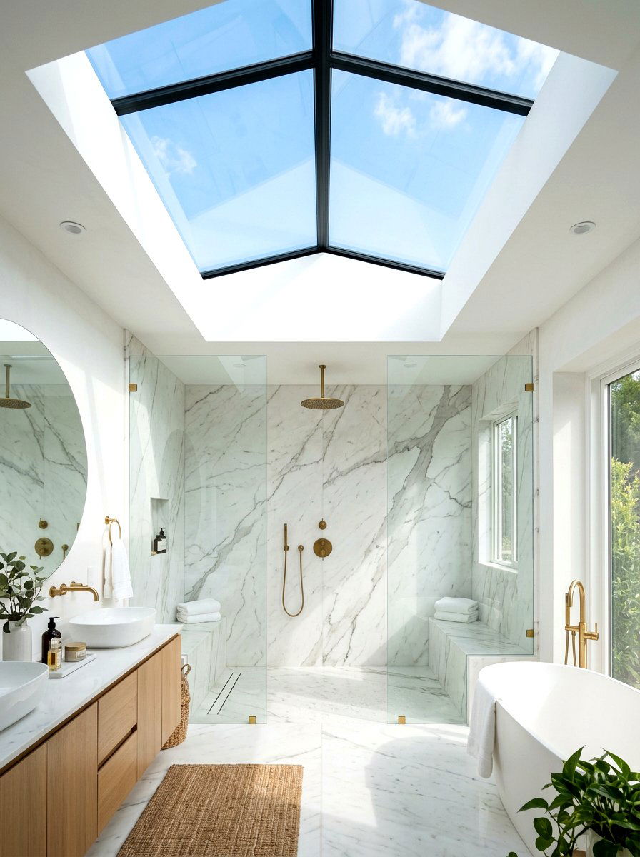 Oversized skylight shower bathroom - 30 spa shower bathroom ideas
