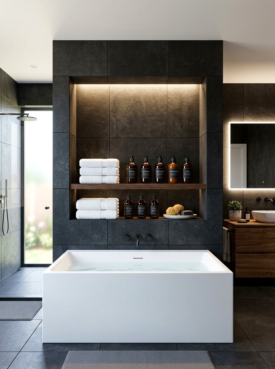Oversized square bathtub niche - 30 tub niche ideas