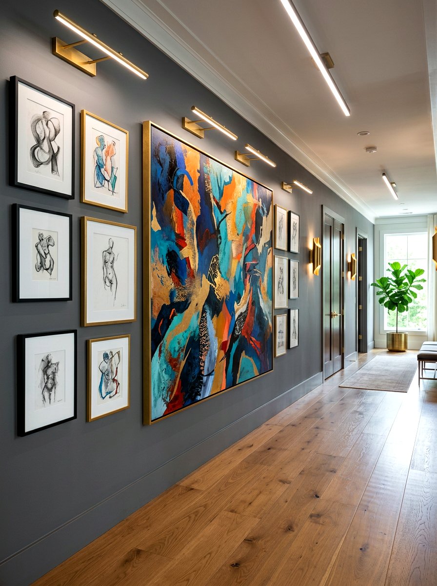 Oversized statement art focus - 30 hallway gallery wall ideas