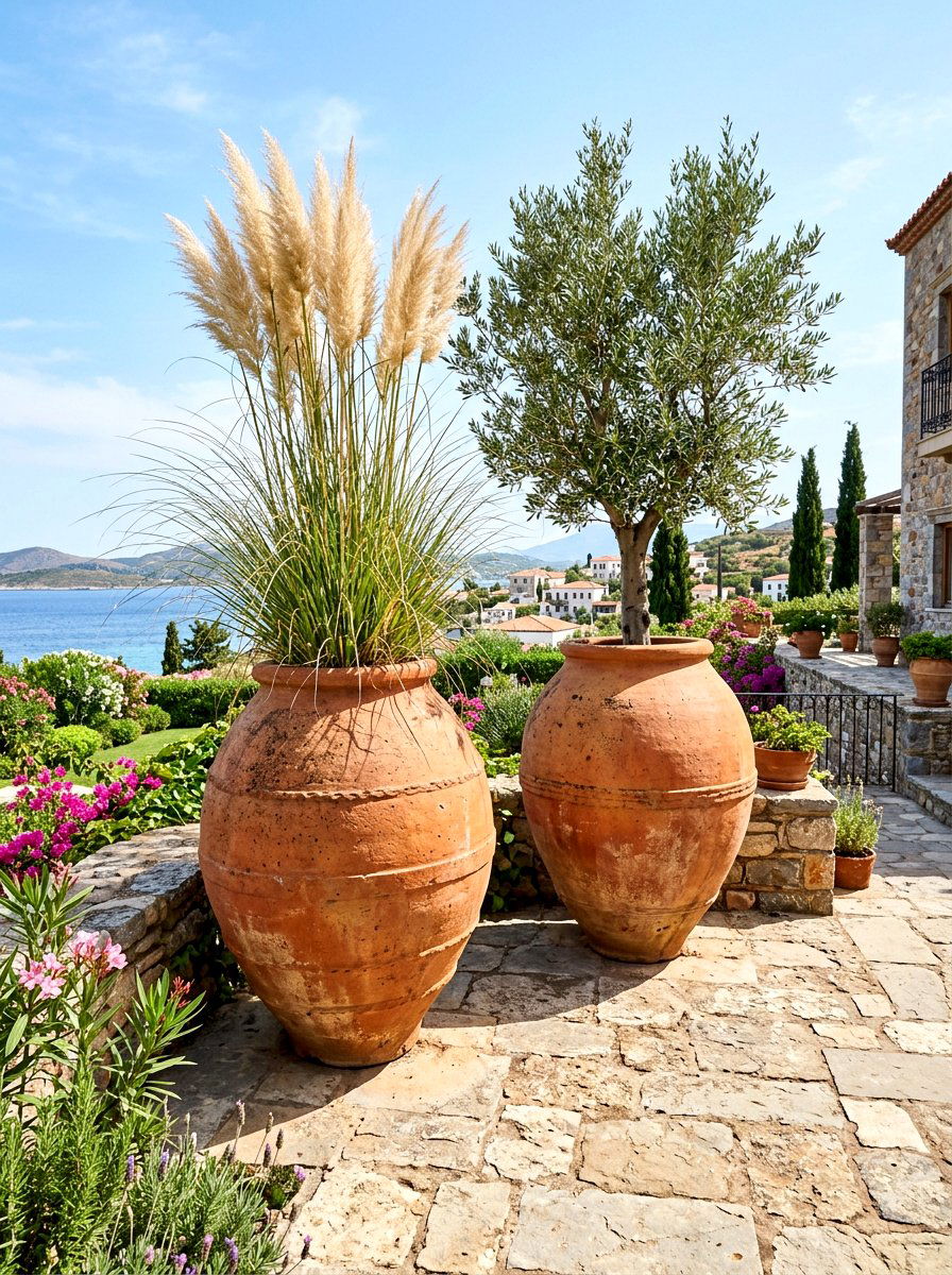 Oversized terracotta vessel styling - 30 quiet luxury curb appeal ideas