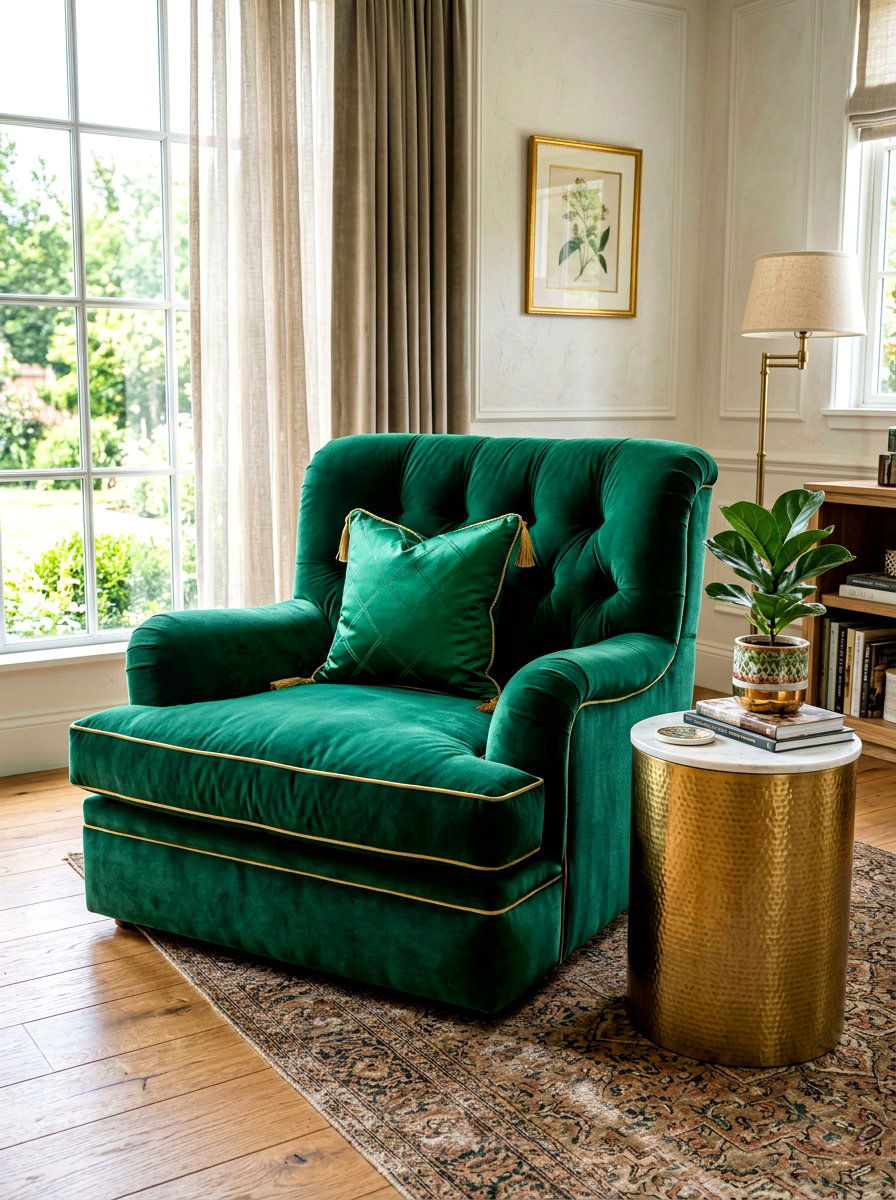 Oversized velvet lounge chair - 30 bedroom reading corner ideas