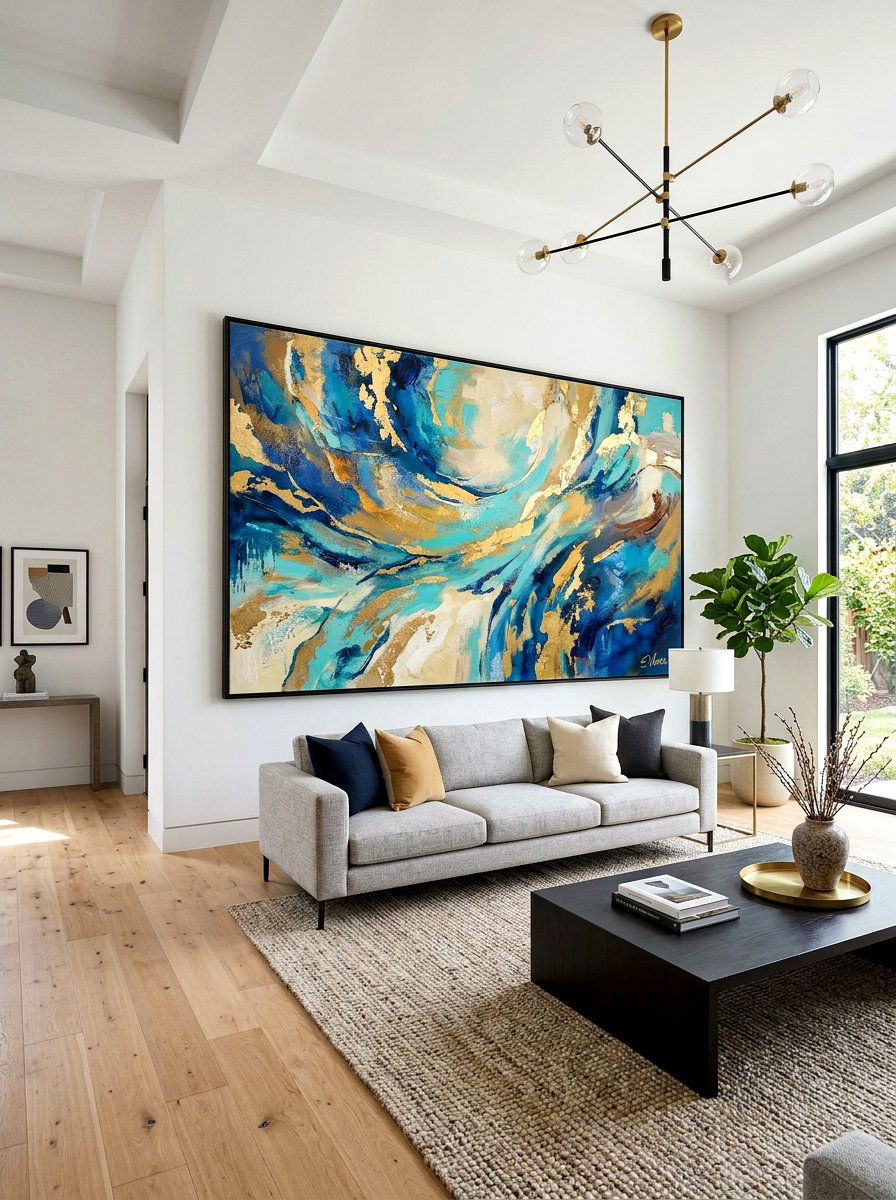 Oversized wall art living room - 30 hotel chic living room ideas