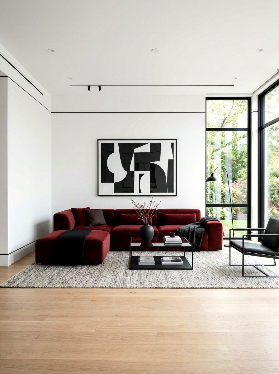 Oxblood And Black Minimalist Room - 30 oxblood living room ideas