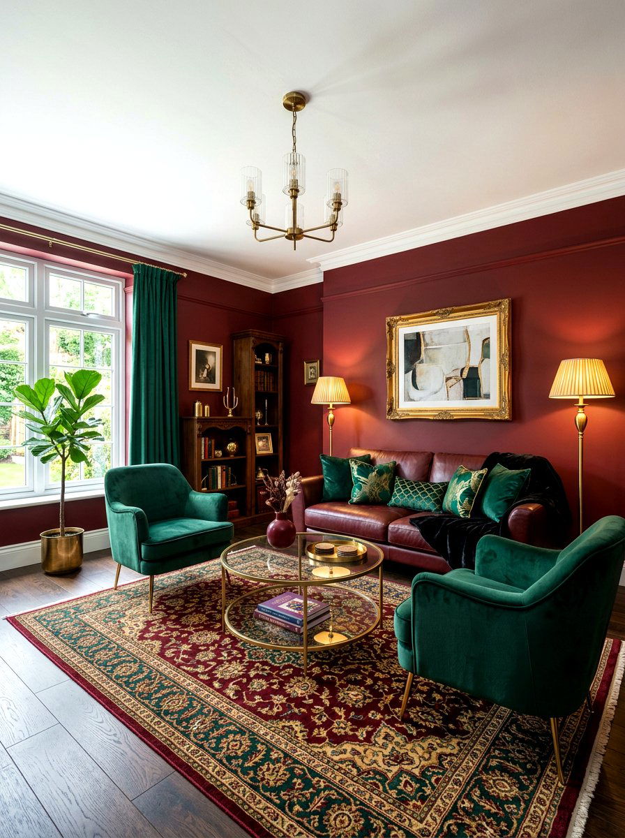 Oxblood And Emerald Green Room - 30 oxblood living room ideas