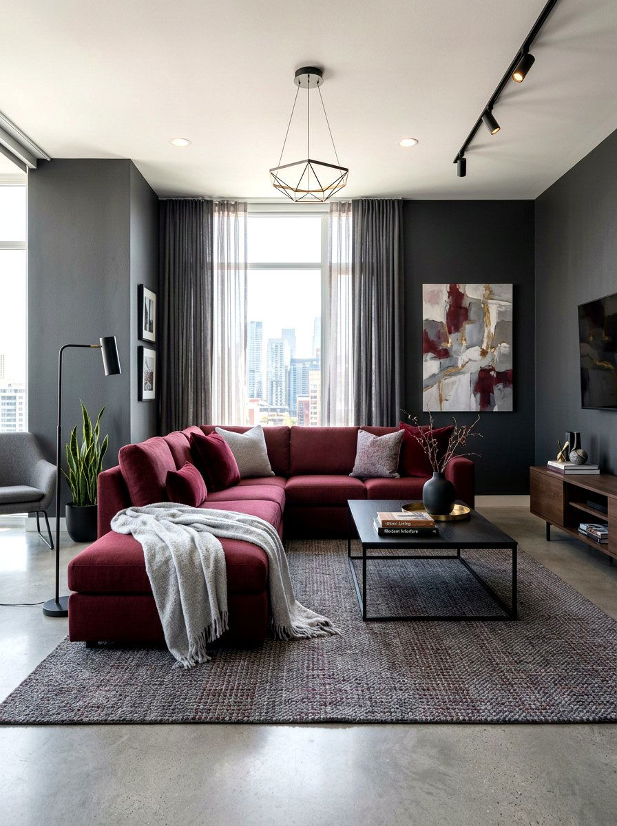 Oxblood And Gray Palette - 30 oxblood living room ideas