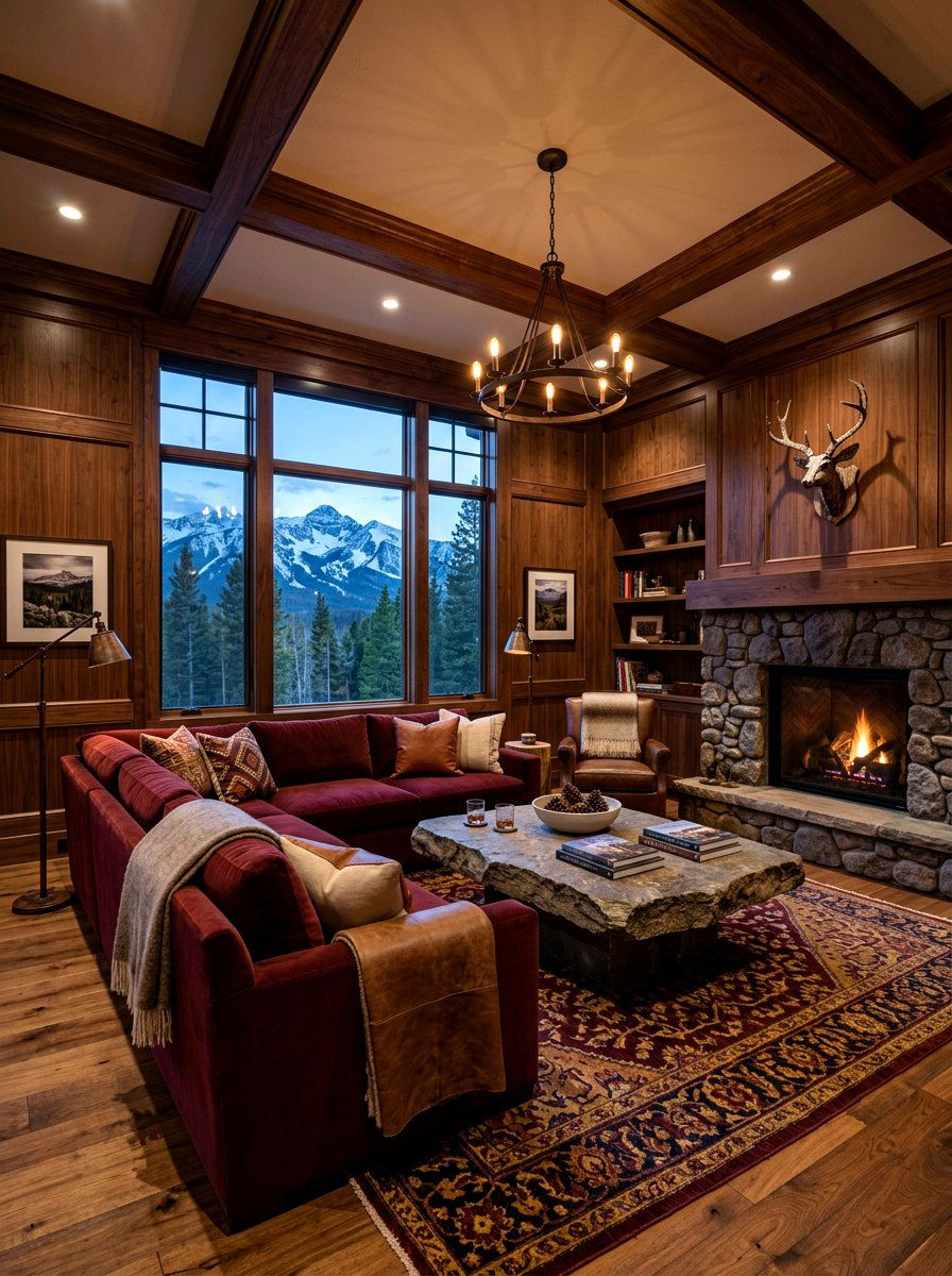 Oxblood And Wood Paneling - 30 oxblood living room ideas