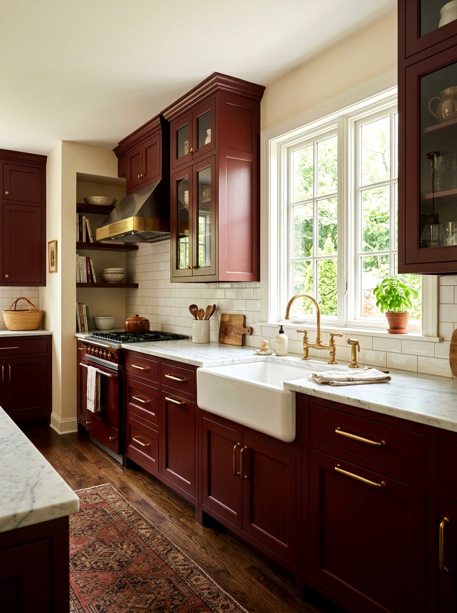 Oxblood Kitchen Brass Hardware - 30 oxblood kitchen ideas