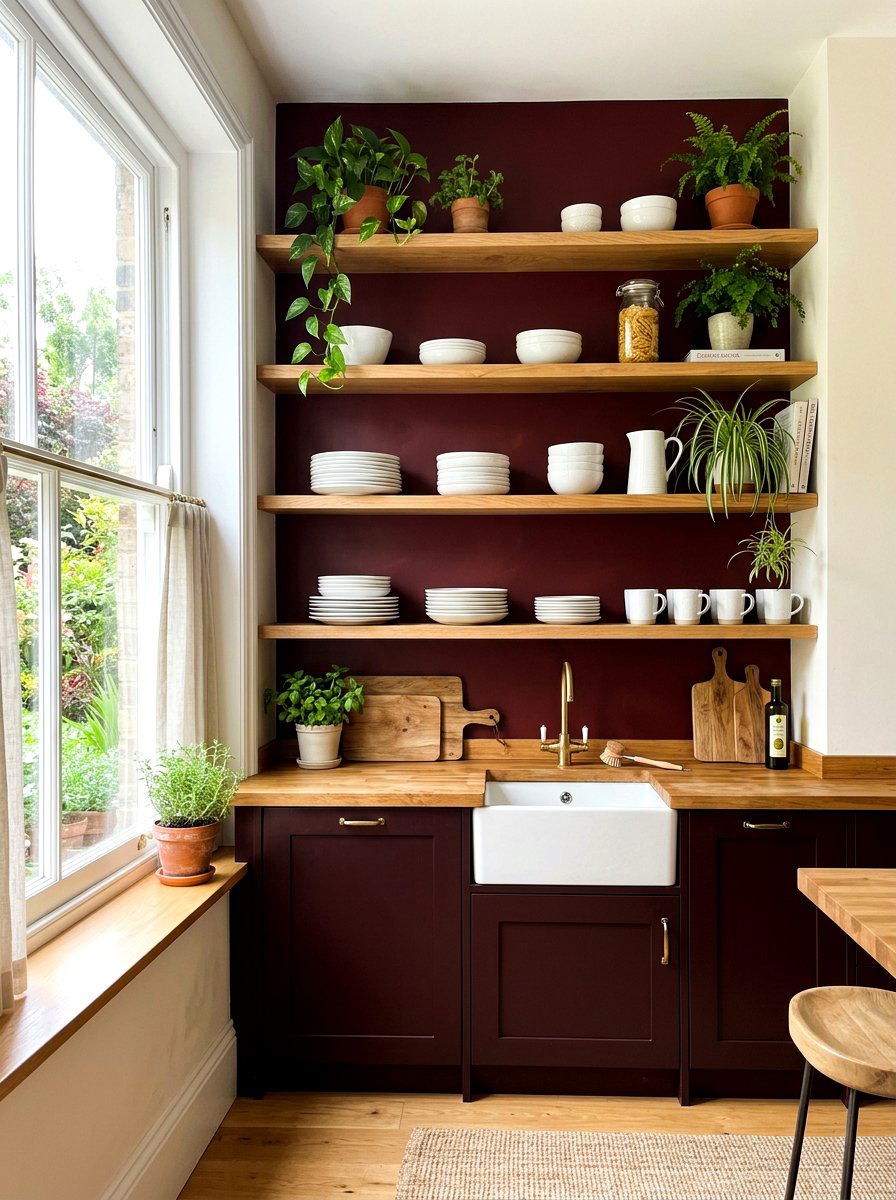 Oxblood Kitchen Open Shelving - 30 oxblood kitchen ideas