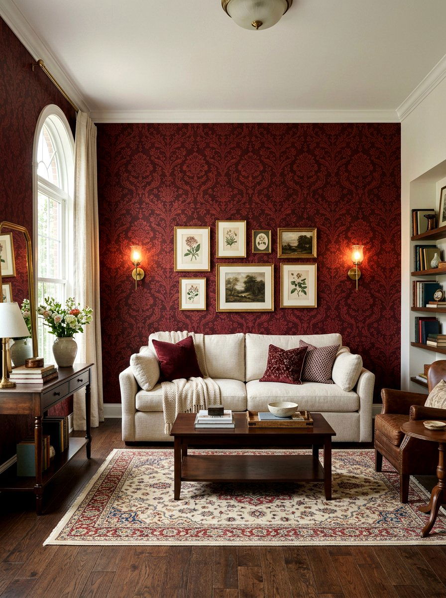 Oxblood Wallpaper - 30 oxblood living room ideas