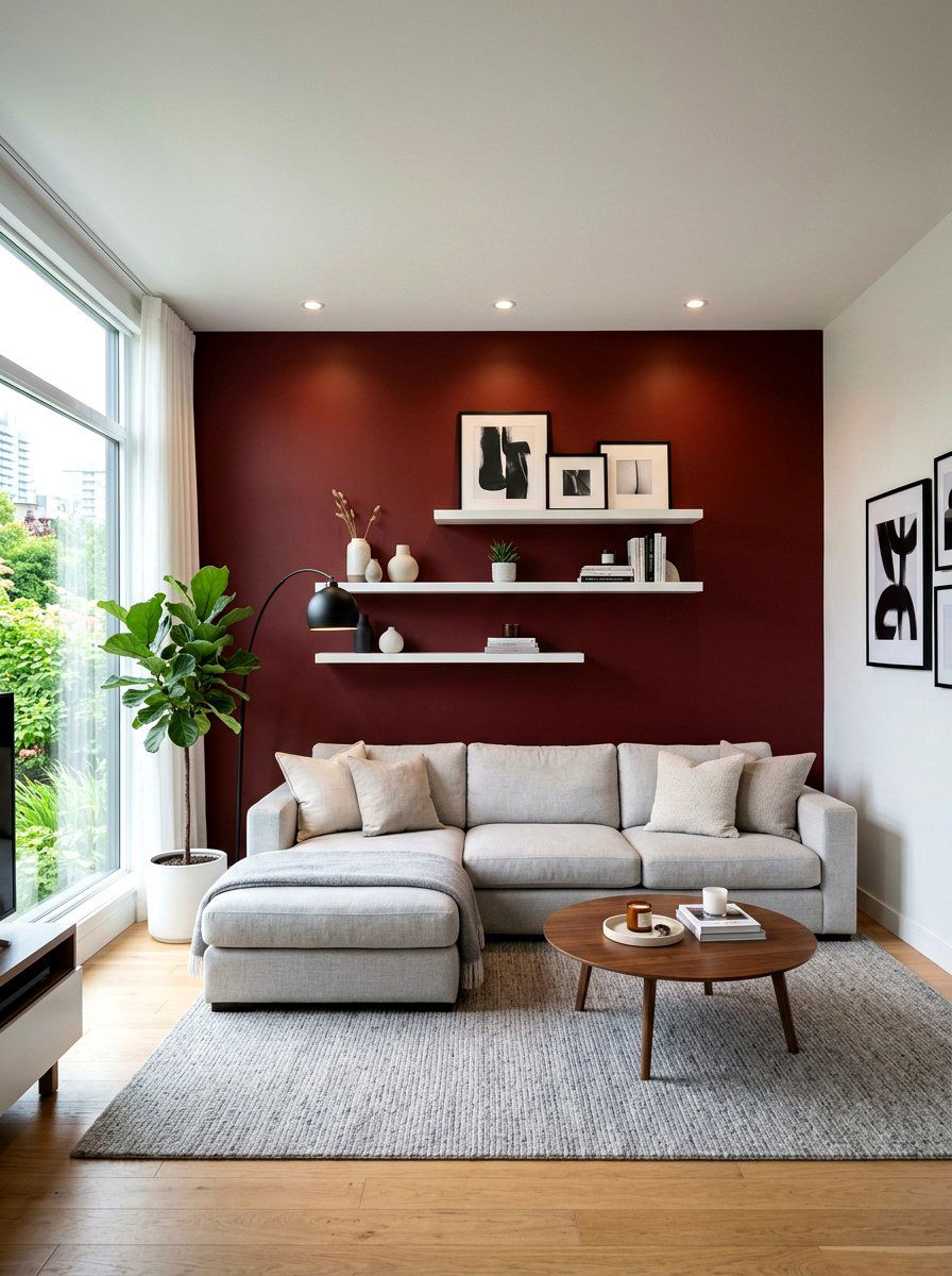 Oxblood accent wall living room - 30 oxblood accent living room ideas
