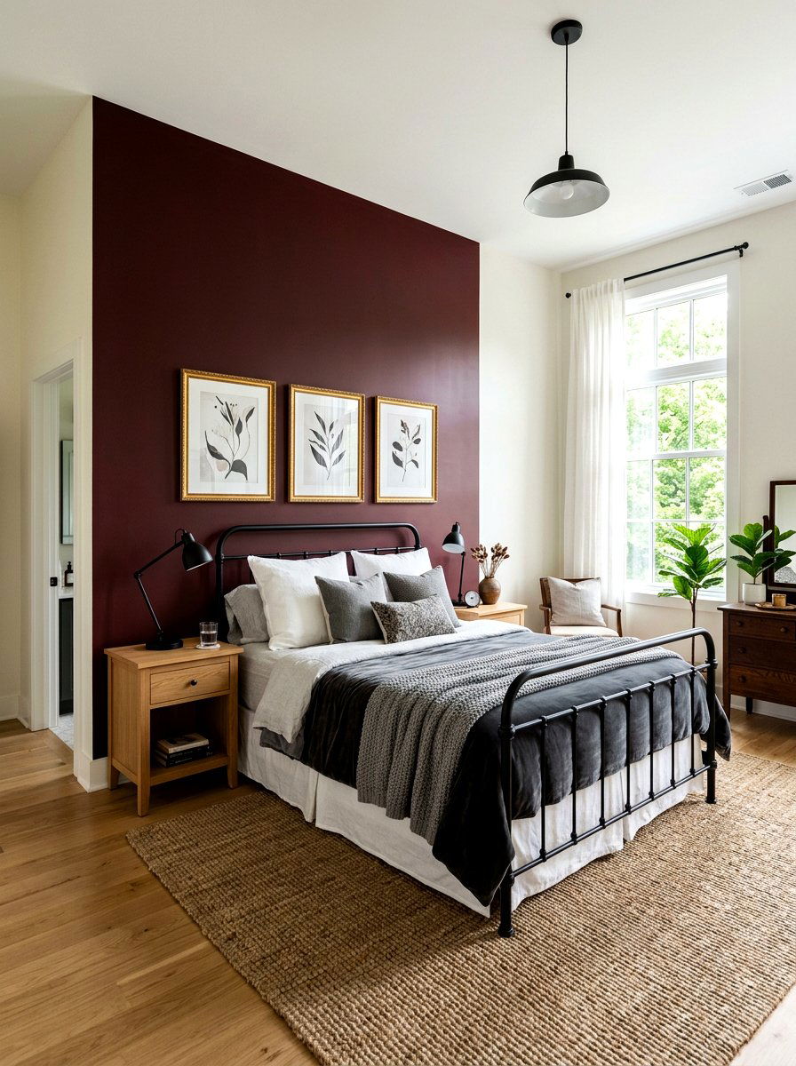Oxblood accent wall - 30 oxblood bedroom accents ideas