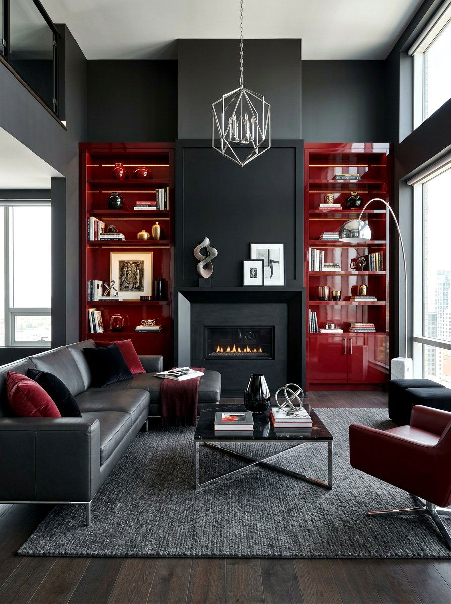 Oxblood and black living room - 30 oxblood accent living room ideas