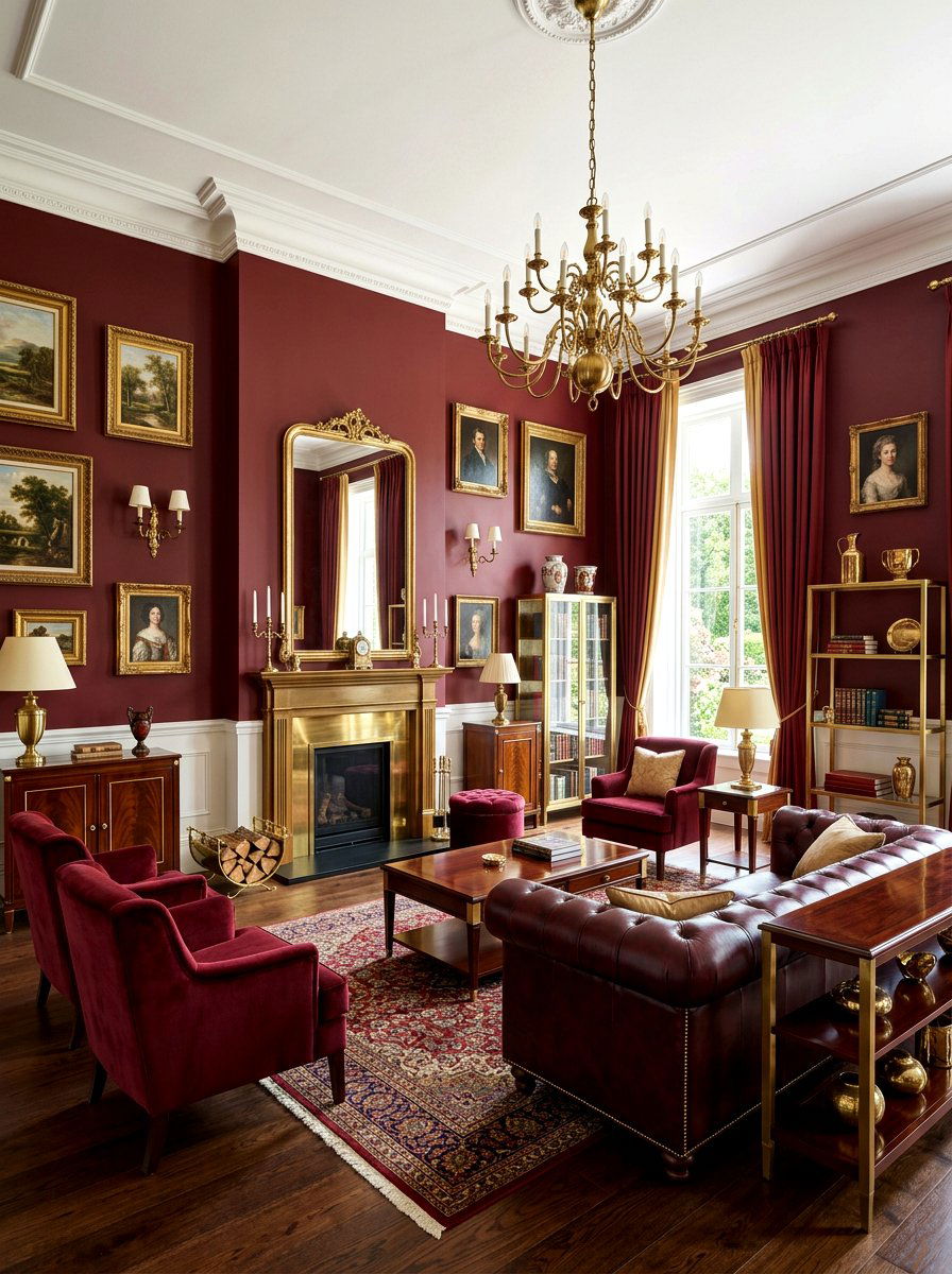 Oxblood and brass living room - 30 oxblood accent living room ideas