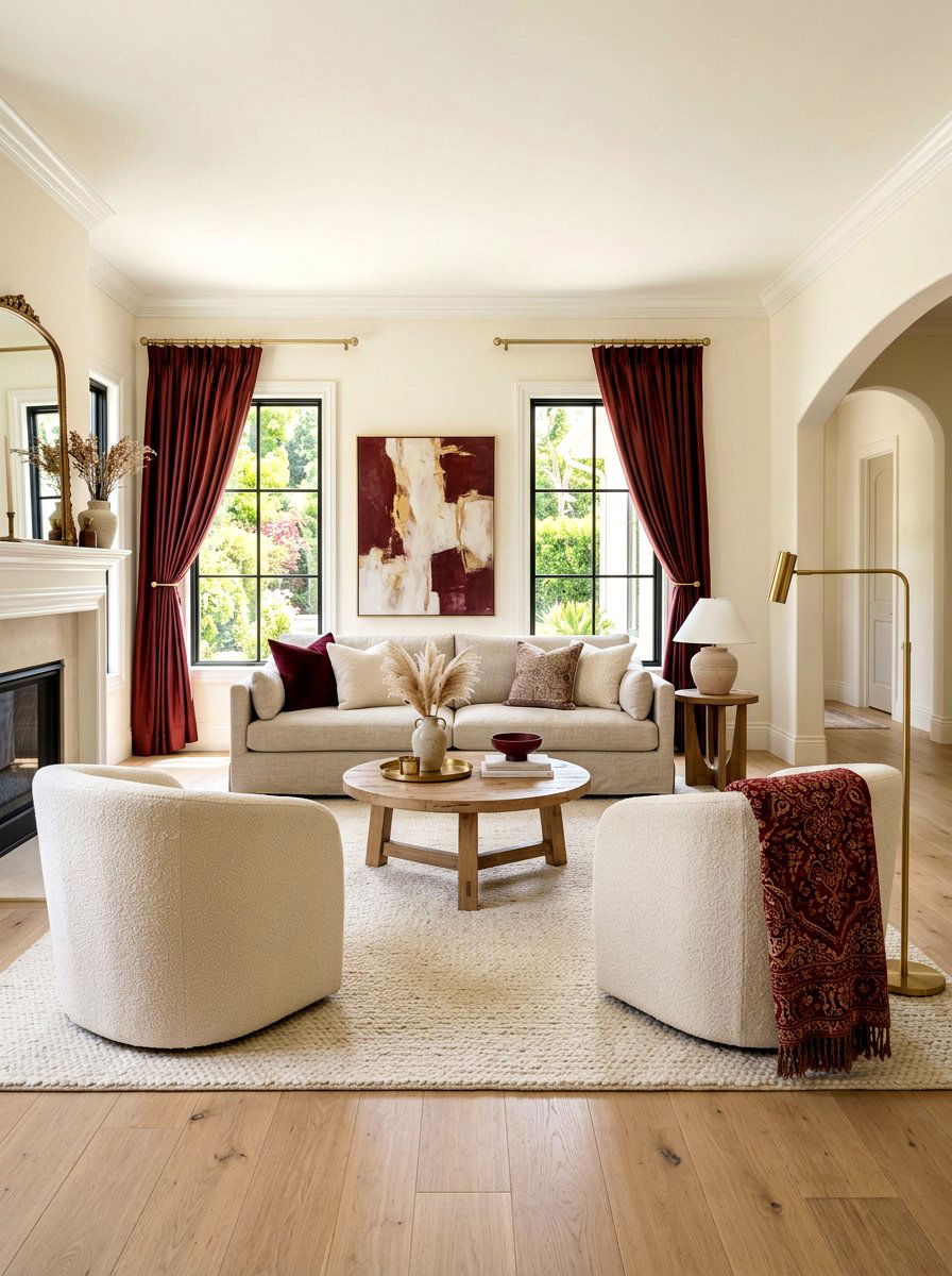 Oxblood and cream living room - 30 oxblood accent living room ideas