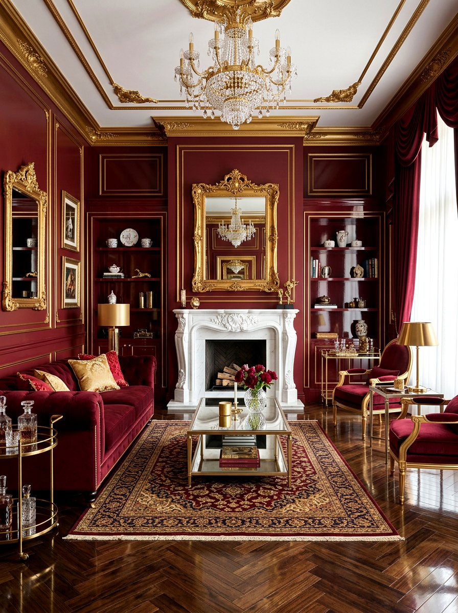 Oxblood and gold living room - 30 oxblood accent living room ideas