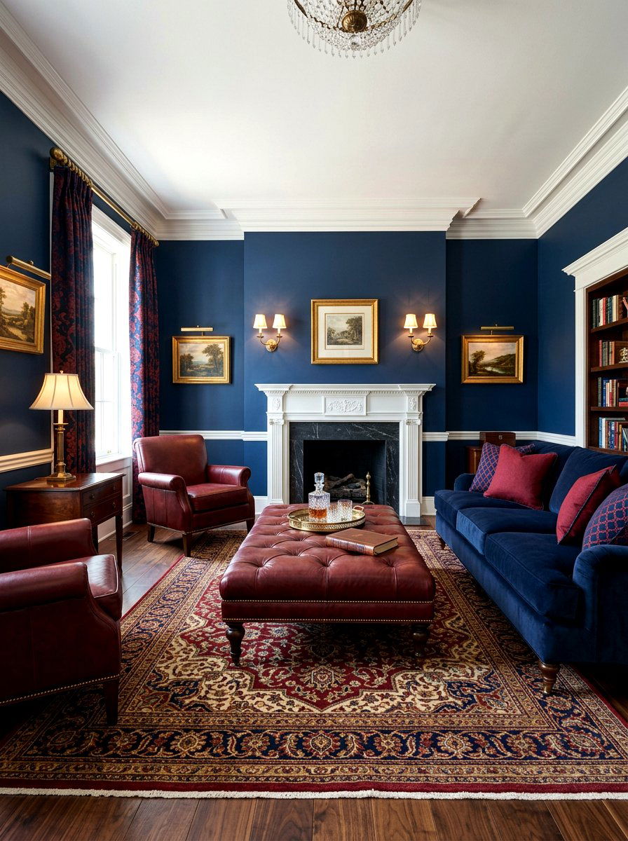 Oxblood and navy living room - 30 oxblood accent living room ideas