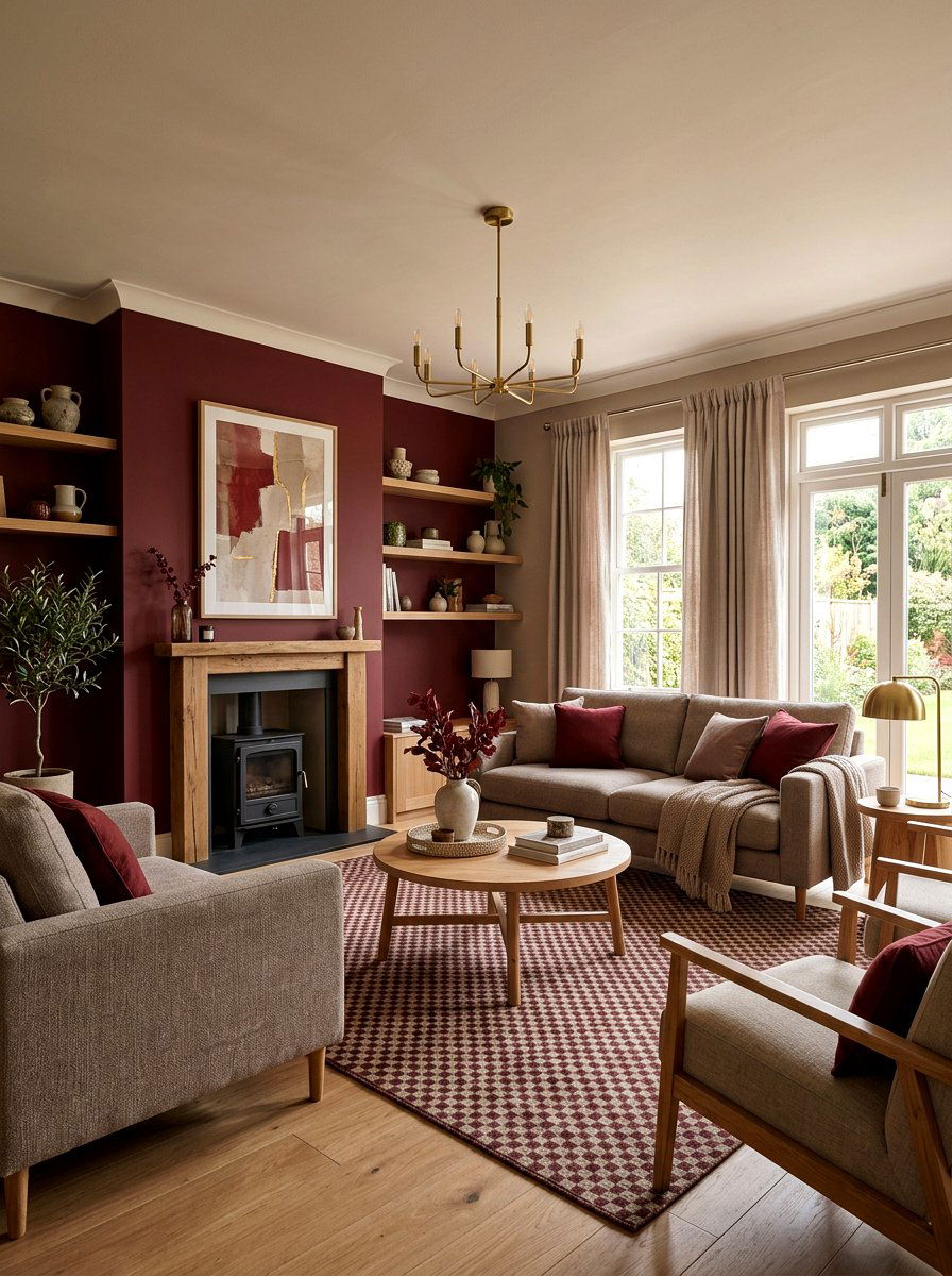 Oxblood and taupe living room - 30 oxblood accent living room ideas