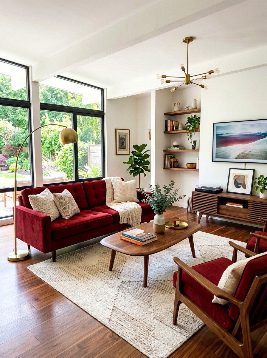 Oxblood and walnut living room - 30 oxblood accent living room ideas