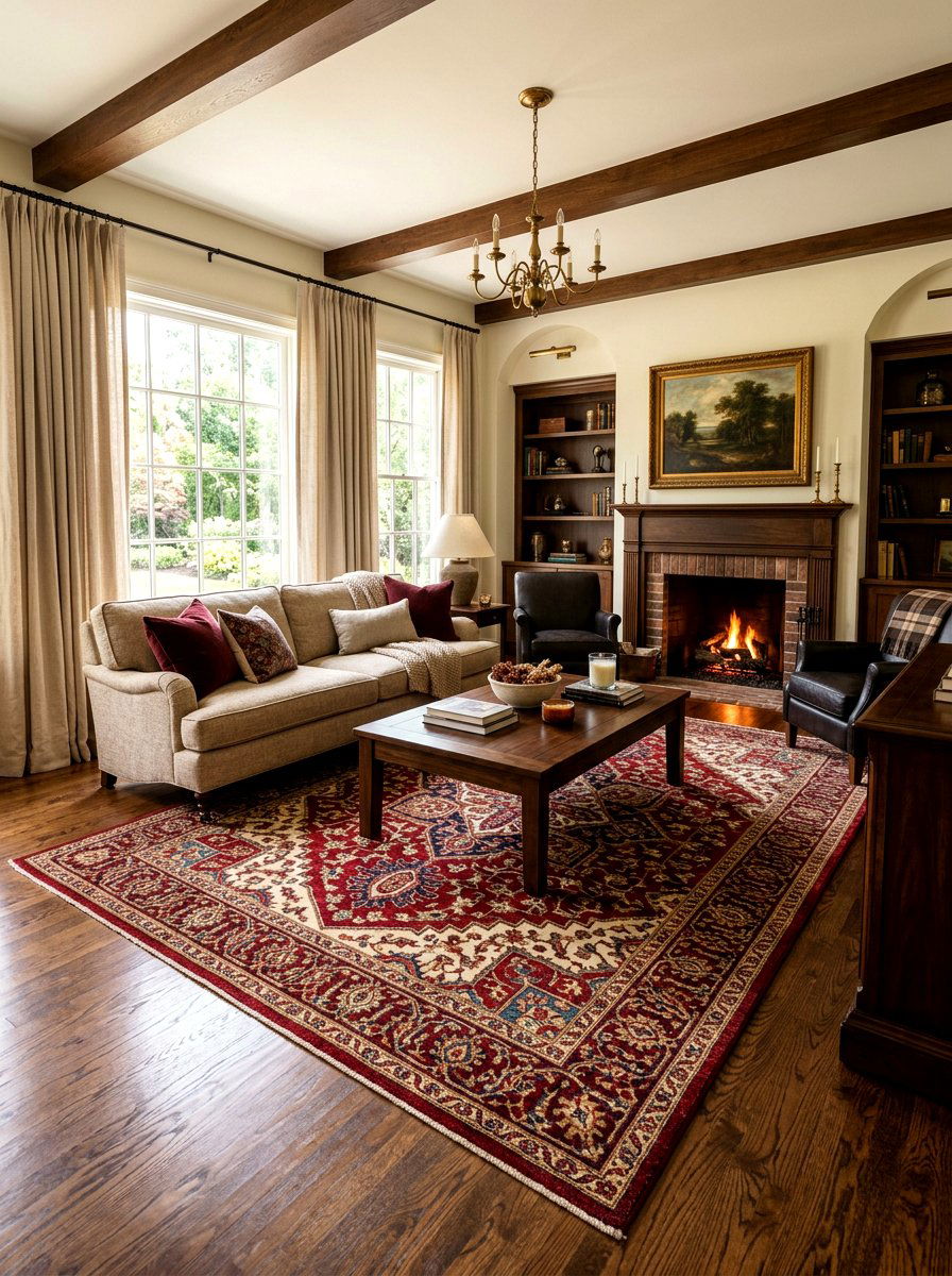 Oxblood area rug living room - 30 oxblood accent living room ideas