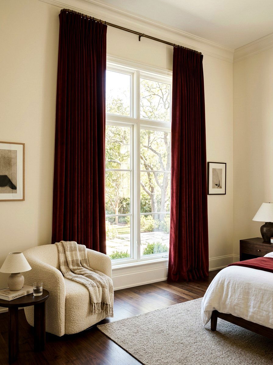 Oxblood curtains - 30 oxblood bedroom accents ideas