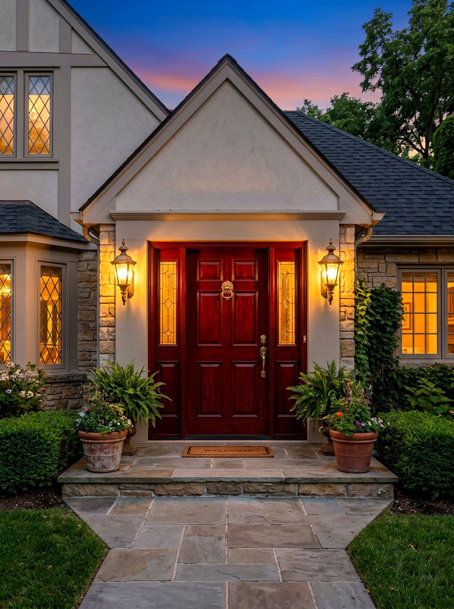 Oxblood front door exterior lighting - 30 oxblood front door ideas