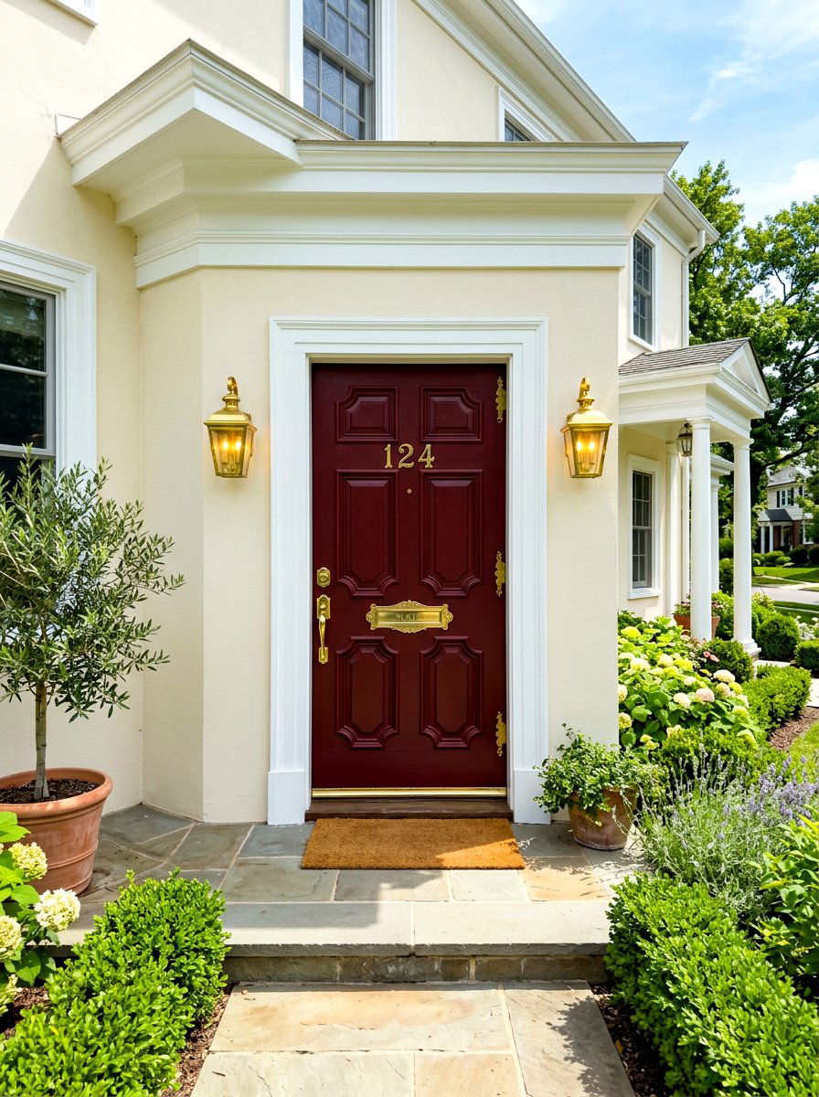 Oxblood front door gold accents - 30 oxblood front door ideas