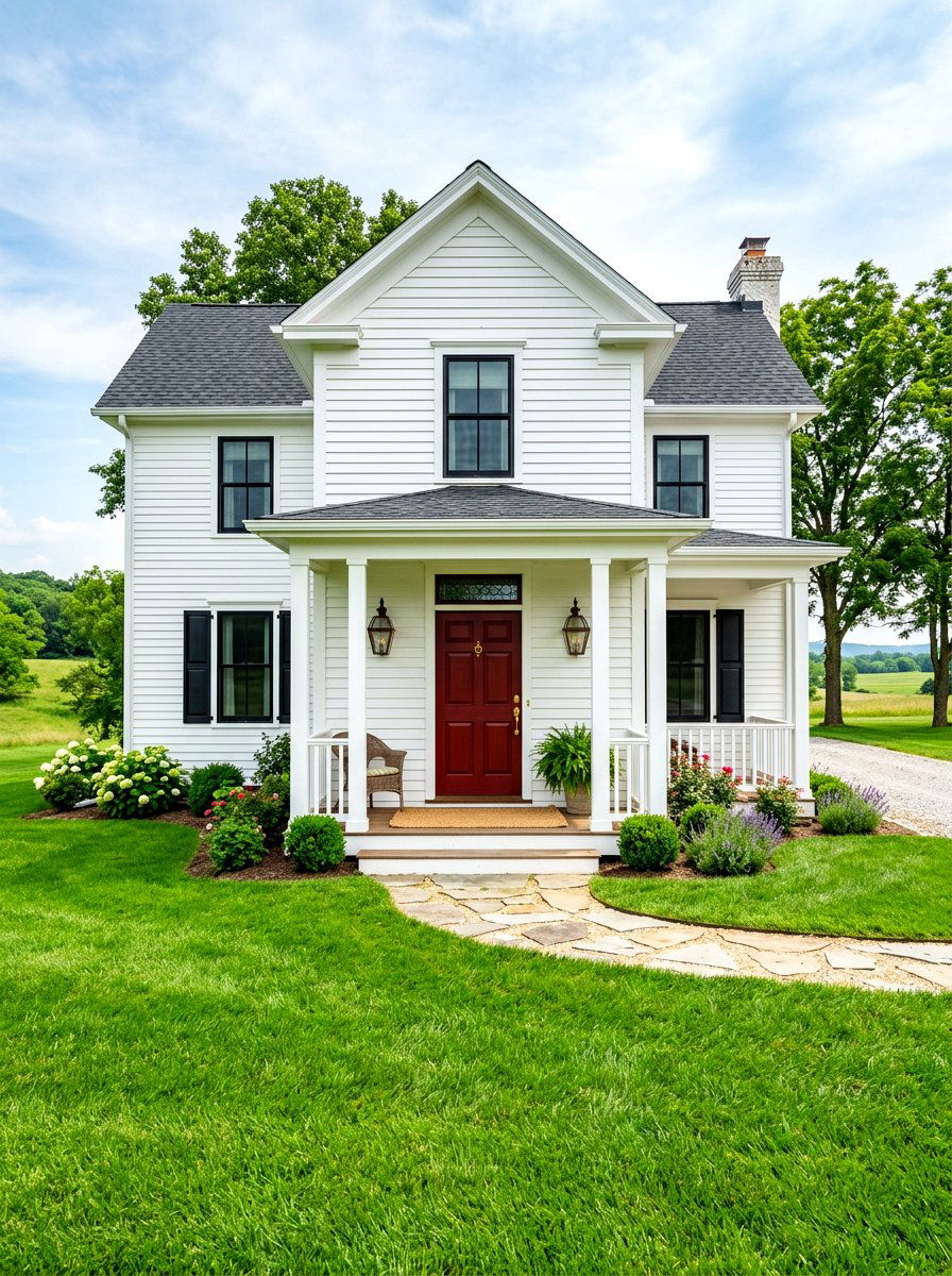 Oxblood front door white house - 30 oxblood front door ideas