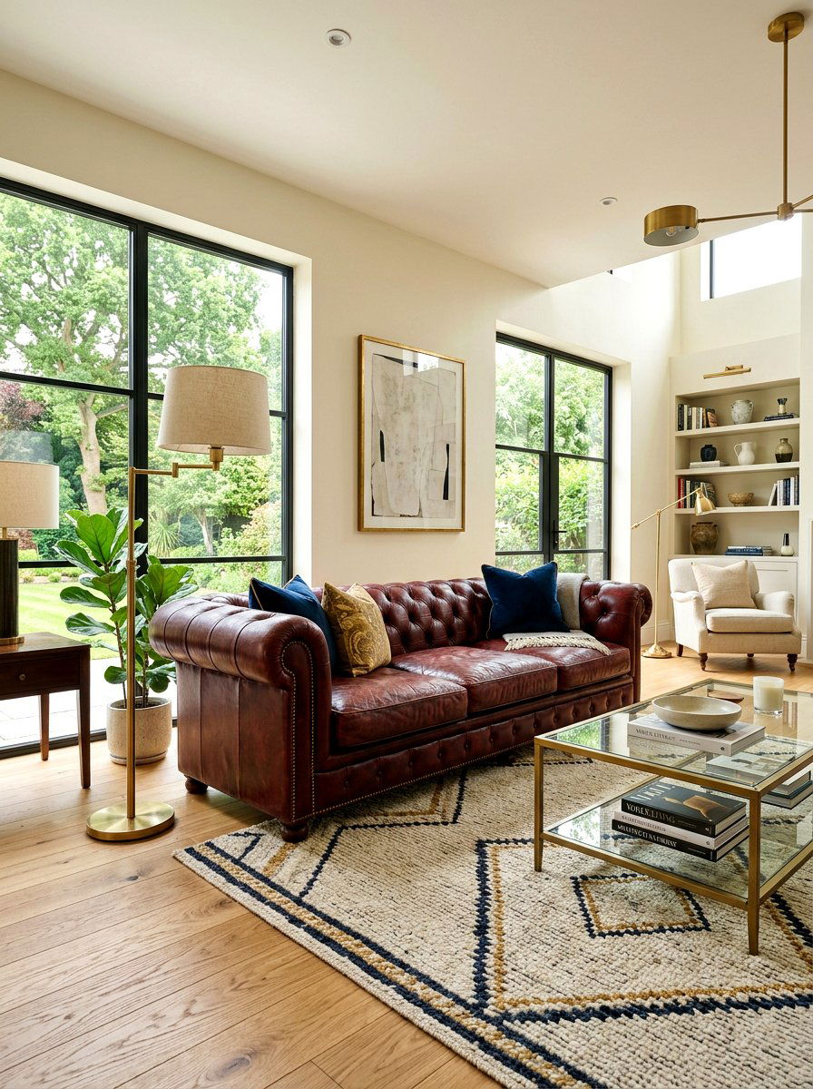 Oxblood leather sofa living room - 30 oxblood accent living room ideas