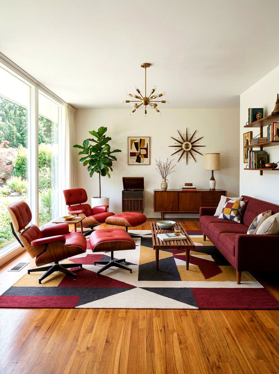 Oxblood mid century modern living room - 30 oxblood accent living room ideas