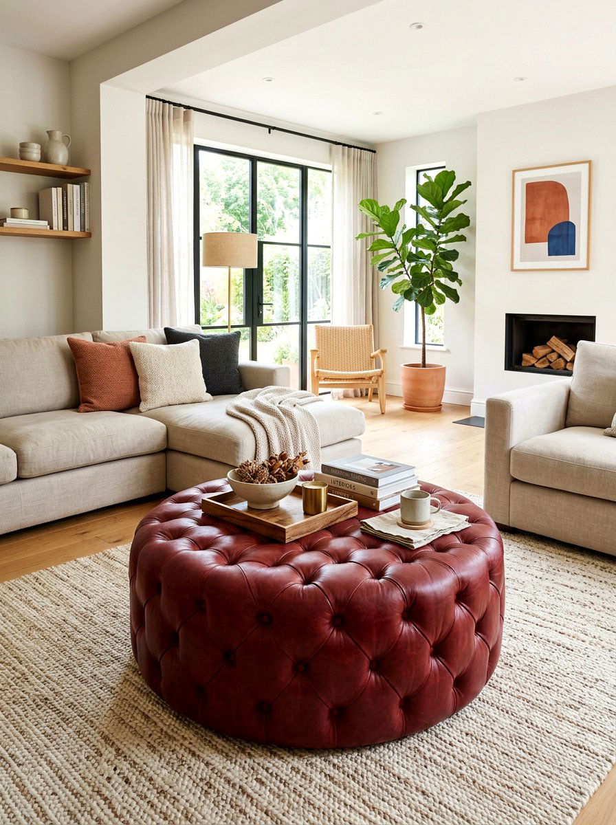 Oxblood ottoman living room - 30 oxblood accent living room ideas