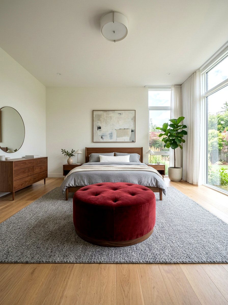 Oxblood ottoman - 30 oxblood bedroom accents ideas