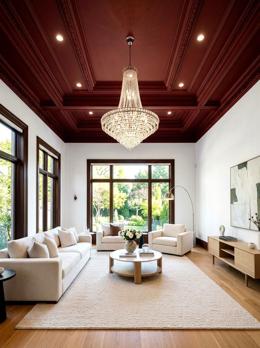 Oxblood painted ceiling living room - 30 oxblood accent living room ideas