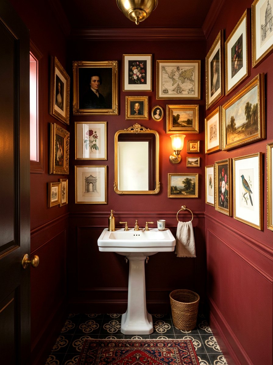 Oxblood powder room art - 30 oxblood powder room ideas