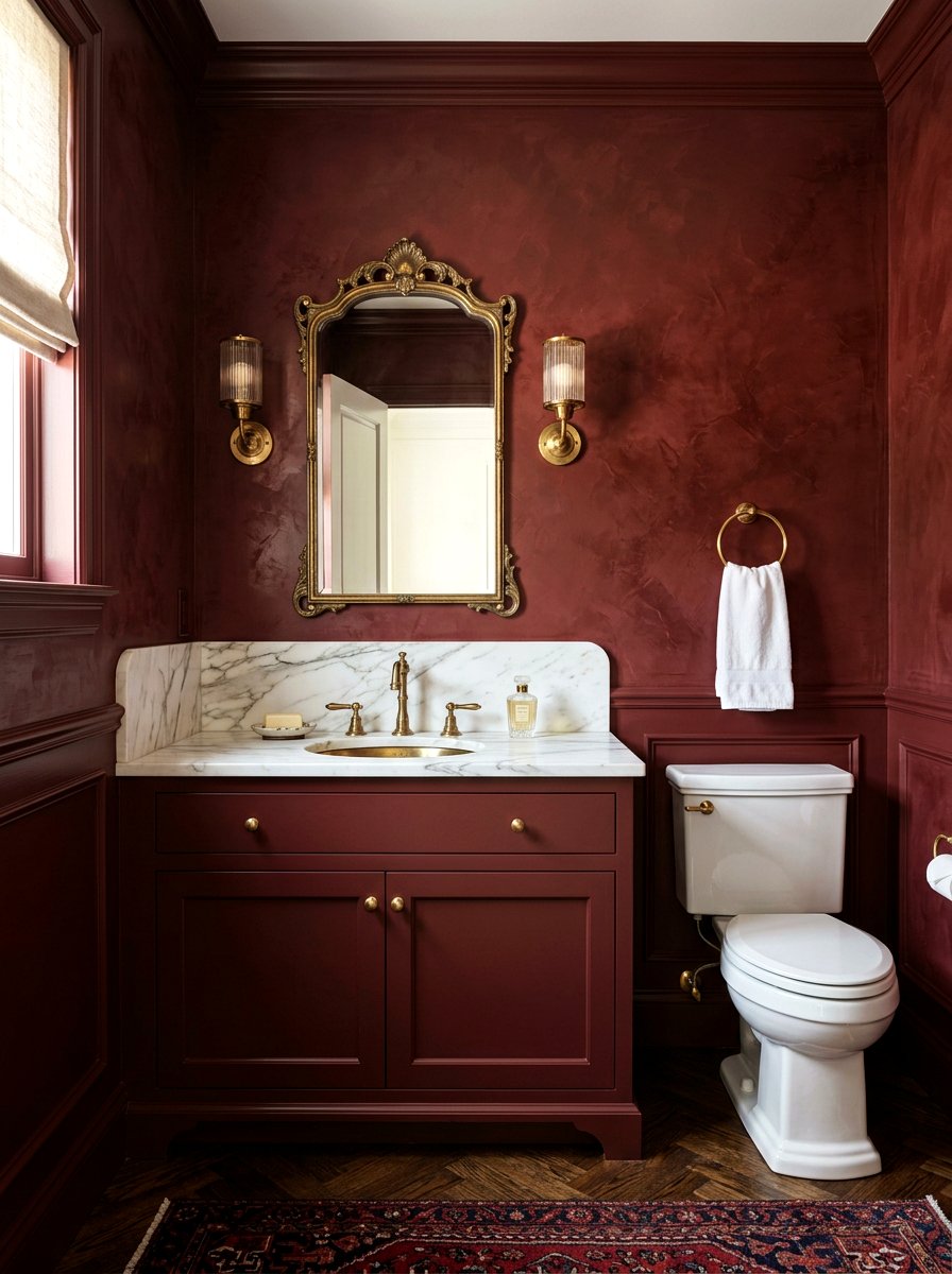 Oxblood powder room brass - 30 oxblood powder room ideas