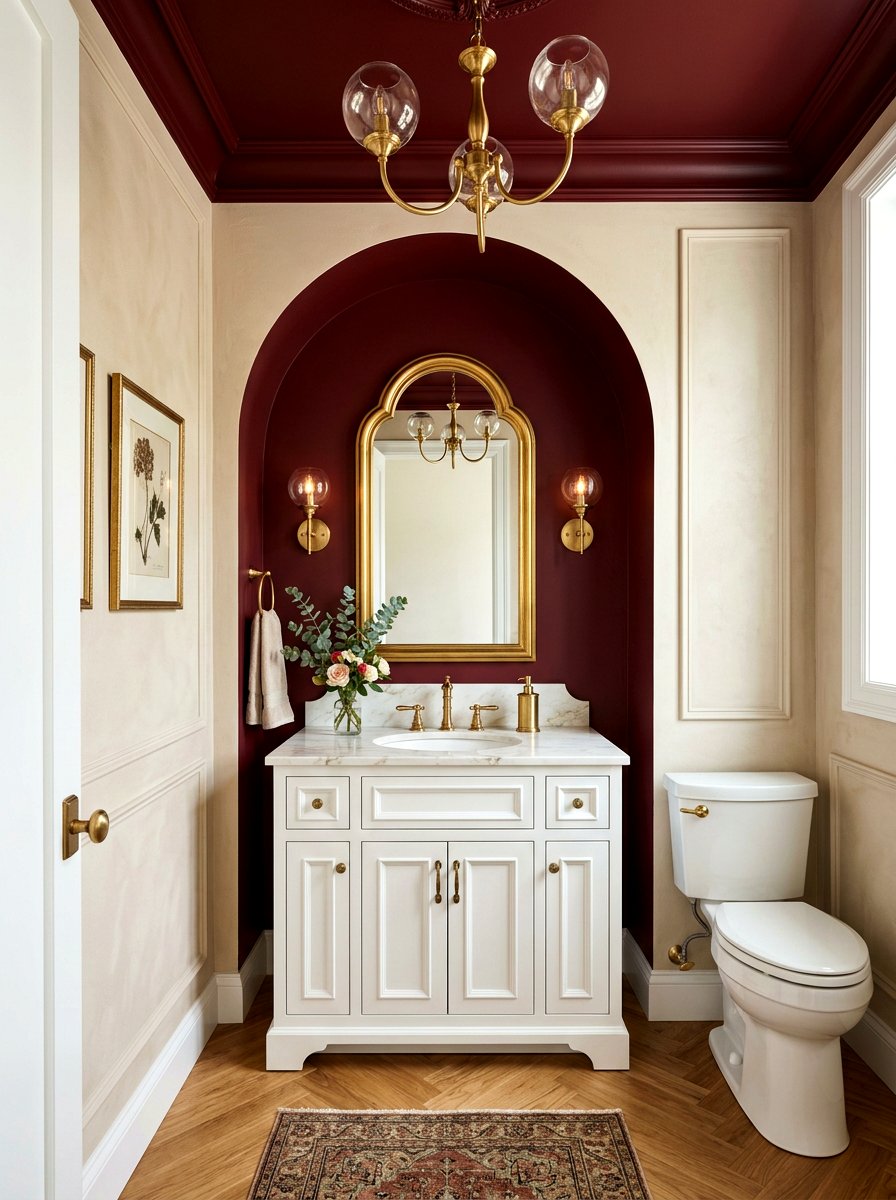 Oxblood powder room ceiling - 30 oxblood powder room ideas