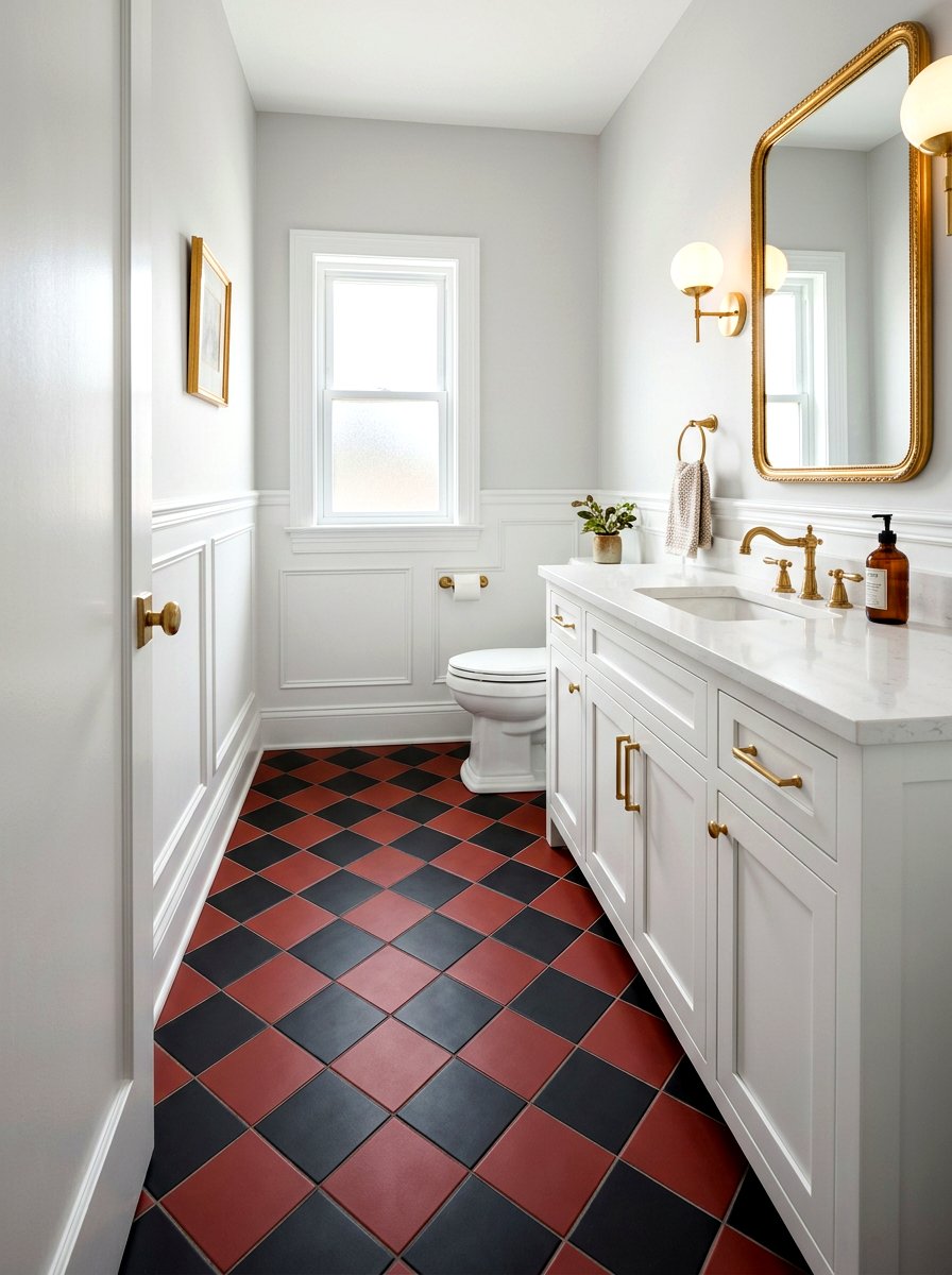 Oxblood powder room floor - 30 oxblood powder room ideas