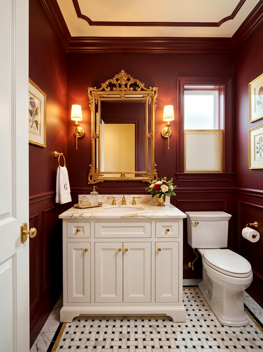 Oxblood powder room gold - 30 oxblood powder room ideas