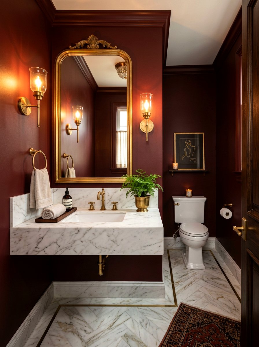 Oxblood powder room lighting - 30 oxblood powder room ideas