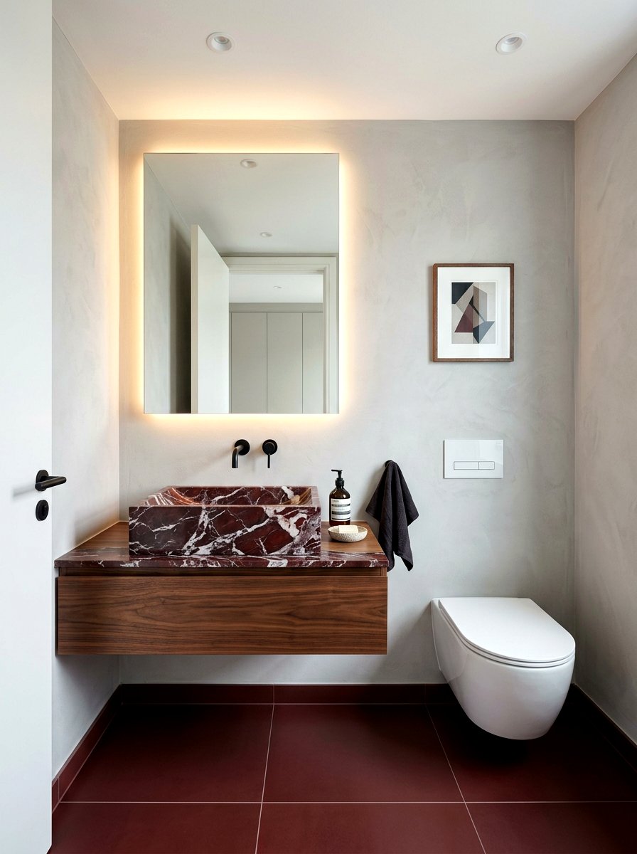 Oxblood powder room marble - 30 oxblood powder room ideas